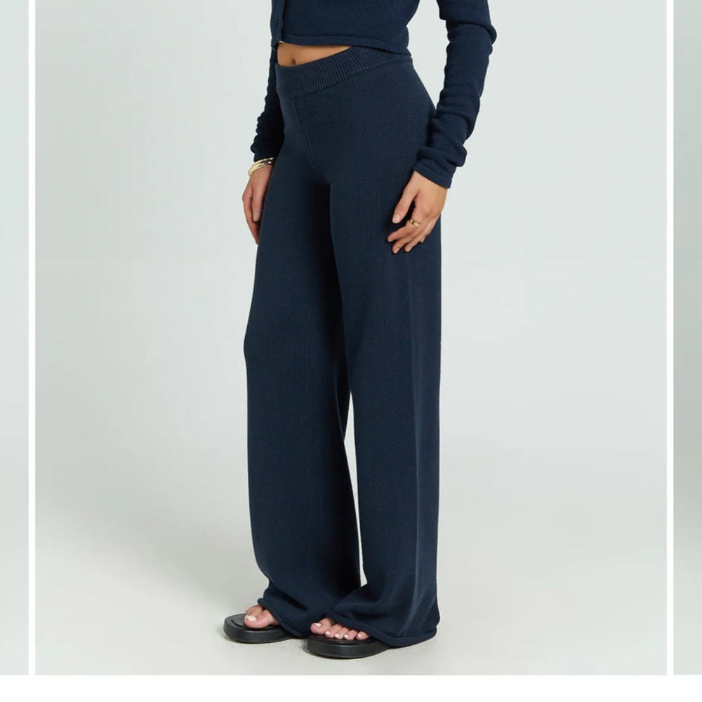 Cotton Navy knitted sweater Wide-Leg Pants